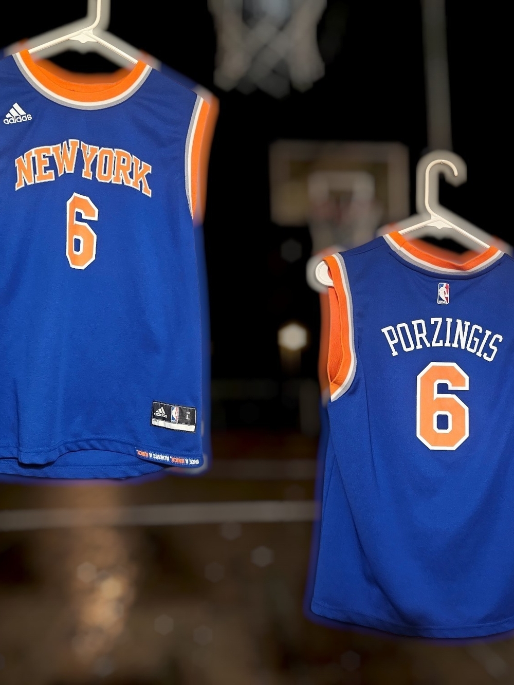 Adidas Kids New York Porzingis Basketball Jersey - Blue/Orange